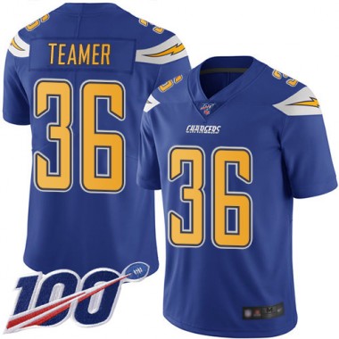 Los Angeles Chargers NFL Football Roderic Teamer Electric Blue Jersey Men Limited  #36 100th Season Rush Vapor Untouchable